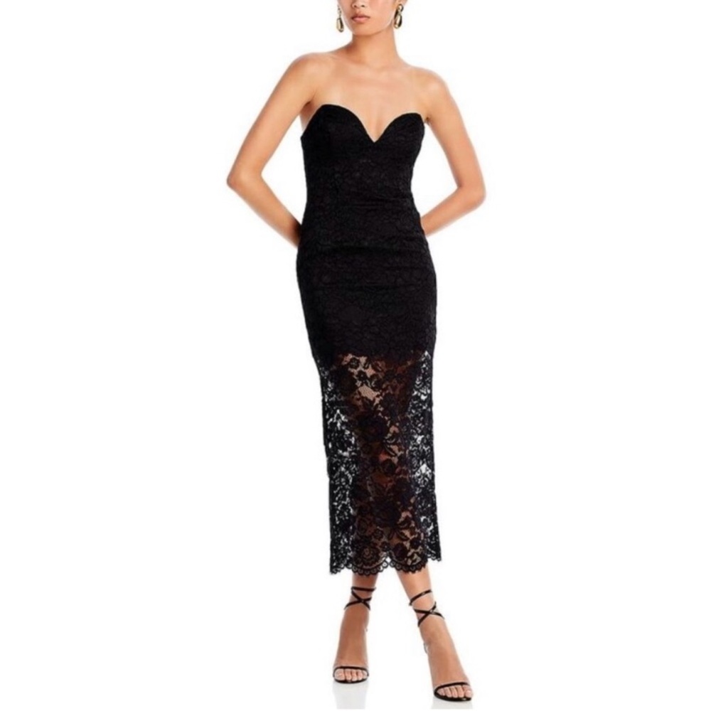 Bardot Black Strapless Lace Midi Dress